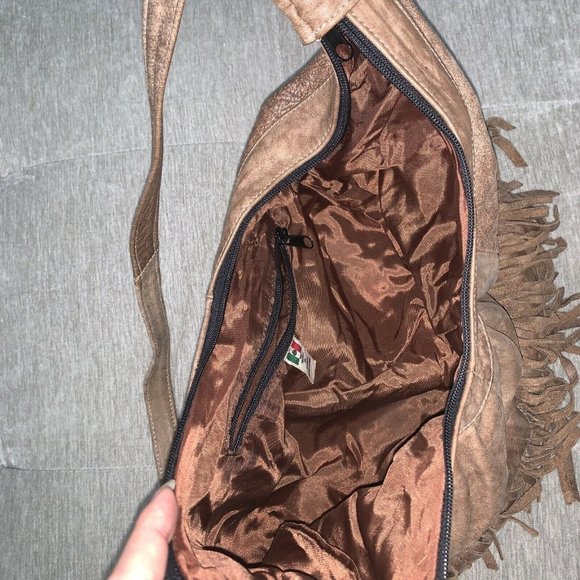 Genuine Soft Leather Fringed Hobo Style Handbag Hecho En Mexico Casa Larrea - Picture 7 of 12